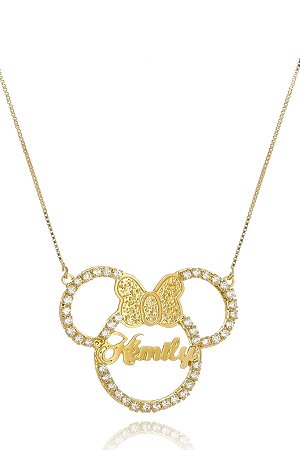 Colar Personalizado Mickey E Minnie Nome Trabalhado Em Zircônia