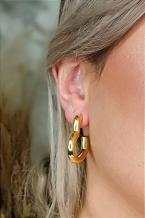 Brinco Argola De Coração Grossa Banhado Em Ouro 18k