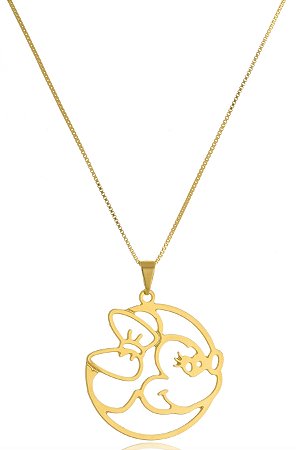 Colar Personalizado Minnie Vazado Folheado Em Ouro 18k