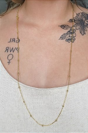 Colar De Corrente Com Bolinhas Douradas Banhado Em Ouro 18k