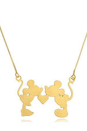Colar Personalizado Mickey E Minnie Folheado Em Ouro 18k