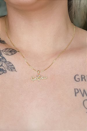 Colar Pingente Gratidão Cruz Colorida Banhado Em Ouro 18k