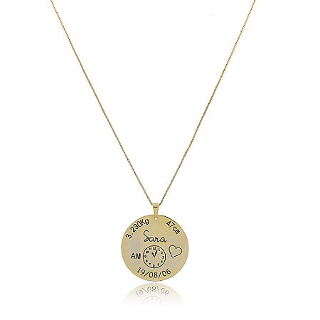 Colar Personalizado Com Dados Do Filho Folheado Em Ouro 18k