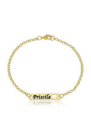 Pulseira Personalizada Chapada Nome Coração Vazado Folheado Ouro 18k