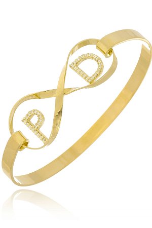 Pulseira Rígida Com Infinito E Iniciais Do Casal Trabalhado Em Zircônia