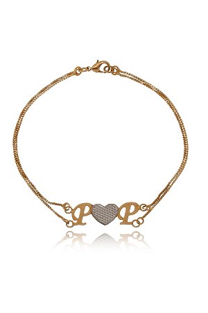 Pulseira Personalizada Com Iniciais E Coração Em Ródio