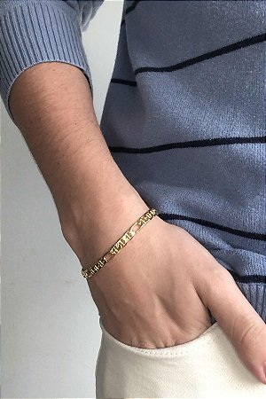 Pulseira Corrente Com Elo Sequenciado Banhado Em Ouro 18k Masculina