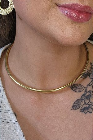 Choker Circular Aro Tubo Banhado Em Ouro 18k