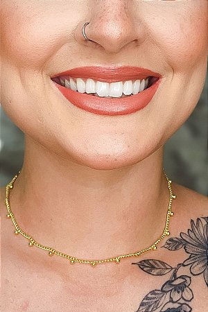 Choker Corrente Com Bolinha Lisa Banhado Em Ouro 18k