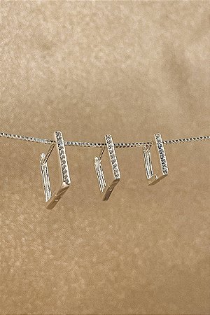 Trio De Argolinhas Quadradas Com Zircônia Em Prata 925