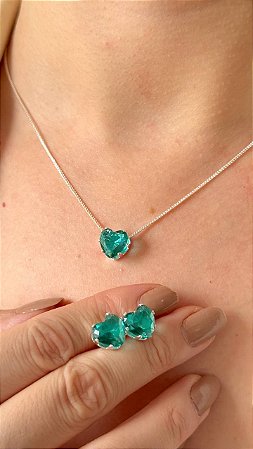 CONJUNTO CORAÇÃO ZIRCÔNIA VERDE