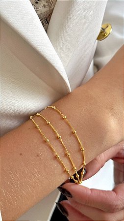 PULSEIRA TRIPLA FOLHEADA A OURO 18K