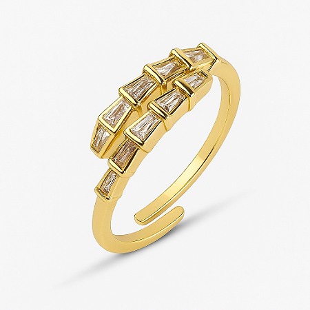 ANEL AJUSTÁVEL ZIRCÔNIAS GEOMÉTRICAS FOLHEADO OURO 18K