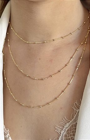 COLAR TRIPLO BALLS FOLHEADO A OURO 18K