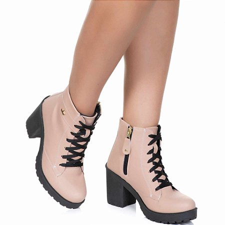 Bota Coturno Salto Grosso Moda Feminino Várias Cores