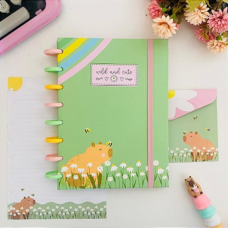 Caderno Disco Reposicionável Capivaras - Folhas Decoradas - 2 Tamanhos