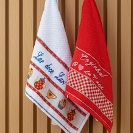 Kit com 2 Panos de Prato Döhler Piquinic Bordados – Cores Variadas