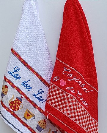 Kit com 2 Panos de Prato Döhler Piquinic Bordados – Cores Variadas