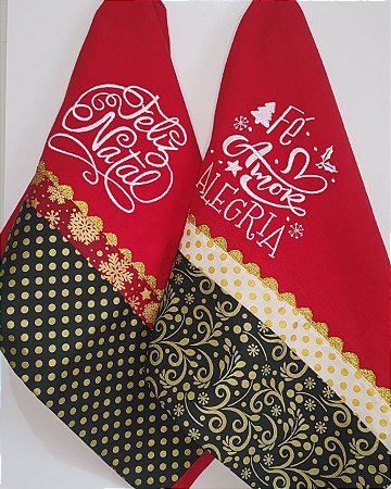 Kit de Panos de Copa Natalinos em Algodão Bordado