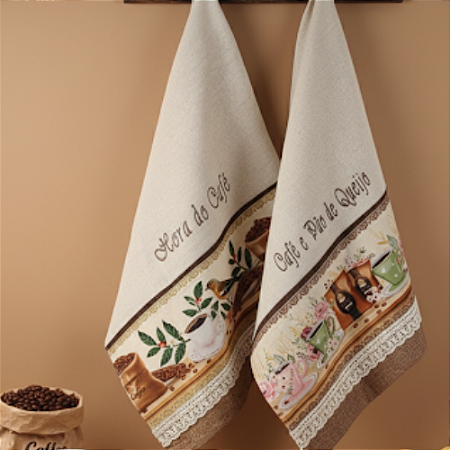 : Kit Pano de Prato Sacaria Rústica - Coleção Café e Afeto (2 unidades)