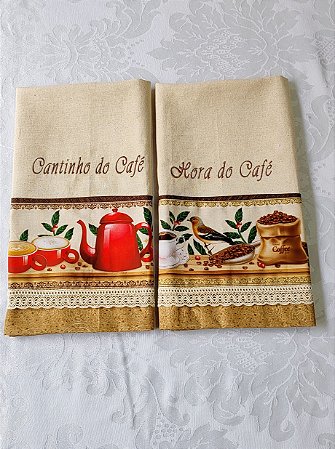 Pano de Prato Rústico Tema Café - Conjunto com 2 Peças