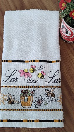 Pano de Prato Felpudo com Barrado Bordado