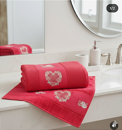 Toalha de Banho Coração Acolhedor Bordado