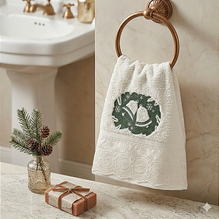 Toalha Lavabo Algodão Egípcio Natalina Marfim