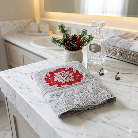 Toalha social Natalina algodão egípcio cinza