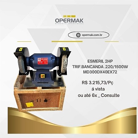 Esmeril 2HP Trifásico Bancada 1500W Potente