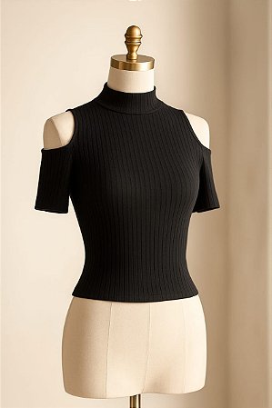 Blusinha Ombro Vazado em Malha Canelada