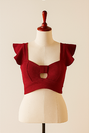 Blusinha cropped feminina em tricô canelado com detalhe de laço frontal