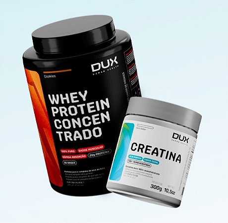 Dux Whey Protein Concentrado 900 g e Creatina 300 g - Combo Potente para Musculação