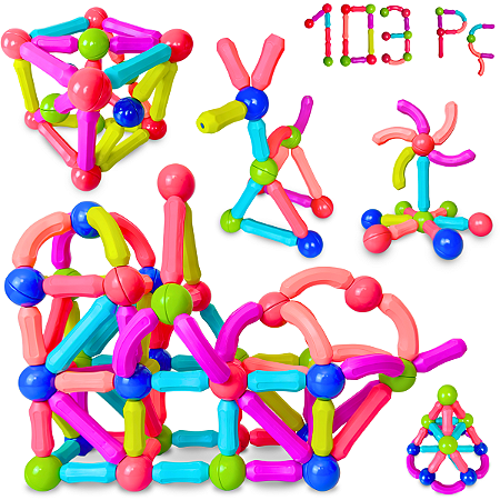 Blocos Magnéticos Coloridos - Brinquedo Educativo 128 Peças