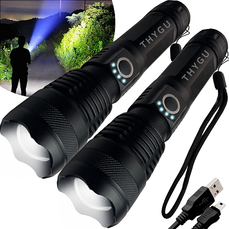 Kit 2 Lanterna Mais Forte Do Mundo Tática Recarregável Usb