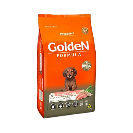 Ração Golden Fórmula Mini Bits para Cães Filhotes de Pequeno Porte Sabor Frango e Arroz, 10,1kg Premier Pet