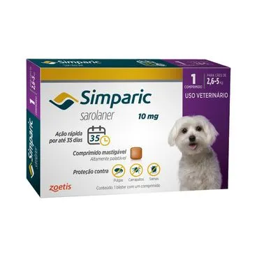 Antipulgas Zoetis Simparic 10 mg para Cães 2,6 a 5 Kg