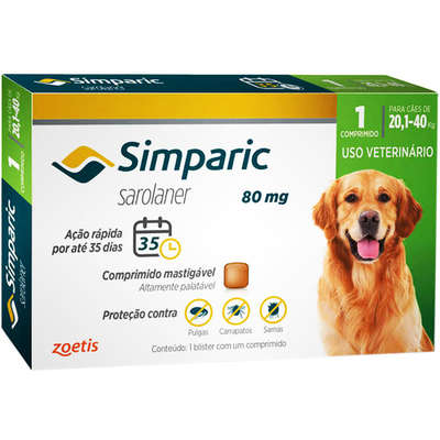 Antipulgas Zoetis Simparic 80 mg para Cães 20,1 a 40 Kg