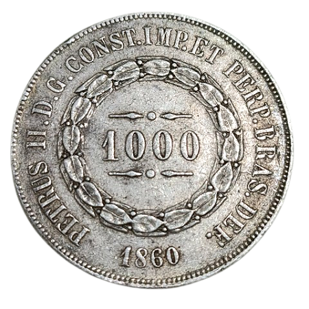 Moeda de 1000 Réis ano 1860 - Prata Império do Brasil