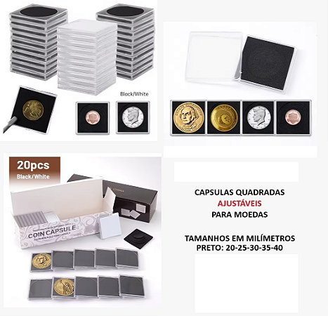 Capsula quadrada para moedas - tamanhos ajustaveís