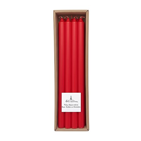 Vela Para Castiçal Vermelha 8 Unidades  26cm