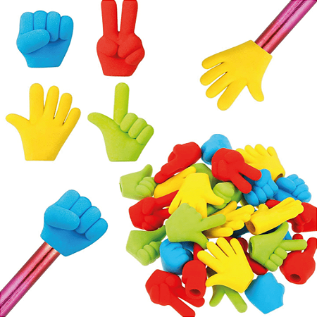 Kit com 4 borrachas mãozinhas com encaixe lápis