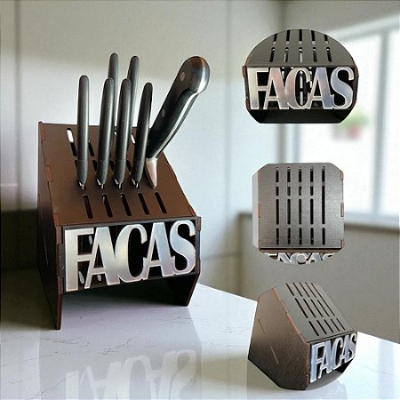 Organizador De Facas Em MDF - Porta Facas FAQUEIRO Com Várias Divisórias - Perfeito Para Cozinha E Rancho!