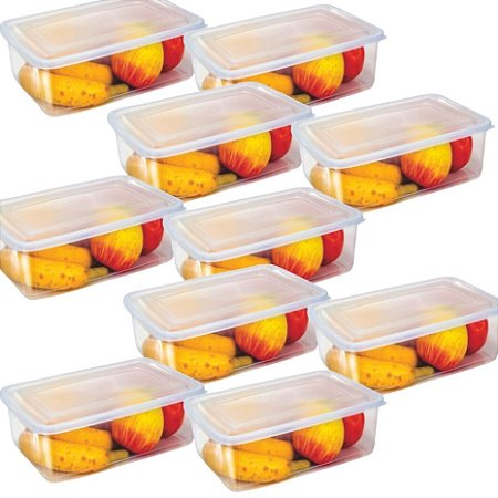 Kit 60 Potes Hermético Retangular de Plástico transparente 1 litro