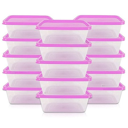 Kit 60 Potes Hermético Transparente Retangular de Plástico tampa Color 1 litro