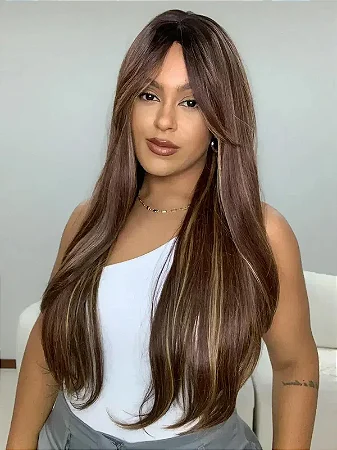 Peruca Miriam Castanho Luzes Franja (Premium)