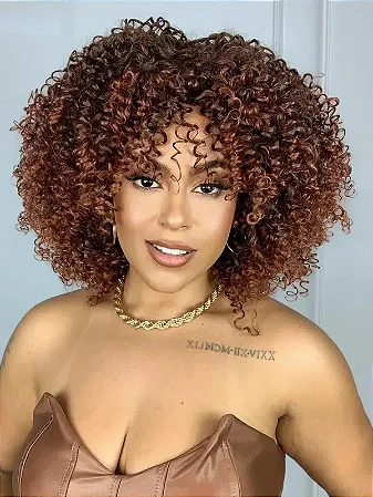 Peruca Volumosa Dandara Castanha 4P33 Cacheada