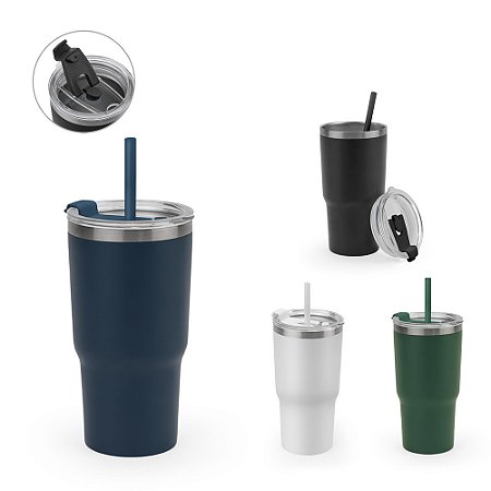 Copo de Viagem Compacto em Aço Inoxidável 91% Reciclado - 600 mL. Mínimo 50 unidades.