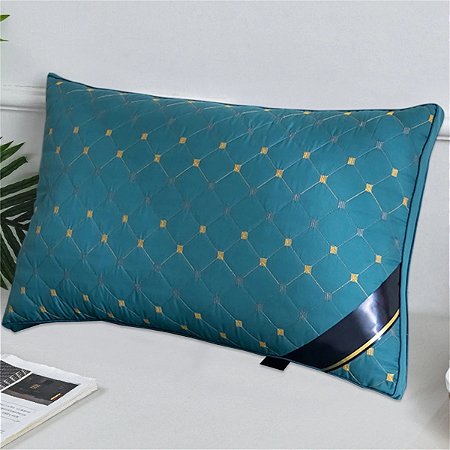 Travesseiro Matelassê Azul Turquesa LowFlex - Luxo Premium Sofisticado Alto Conforto