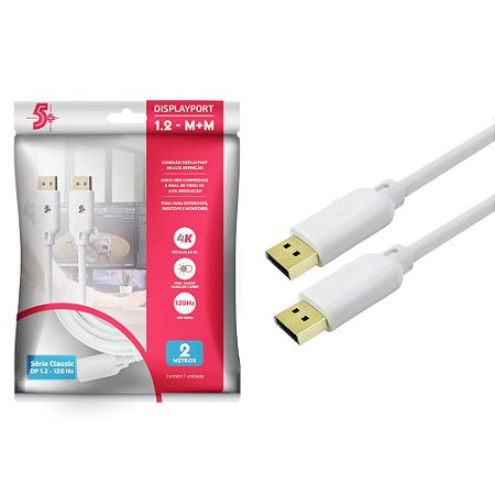 Cabo Displayport x Displayport 1.2 5+, 2m, Branco - 018-7493